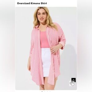 NWOT Torrid Size 00- Pink Striped Kimono Shirt